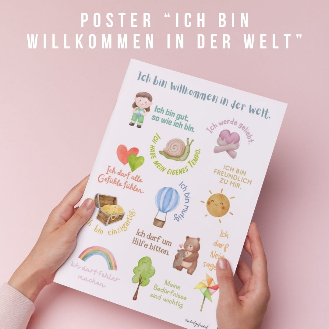 Poster: Affirmationen Tiere "Ich bin Willkommen in der Welt"